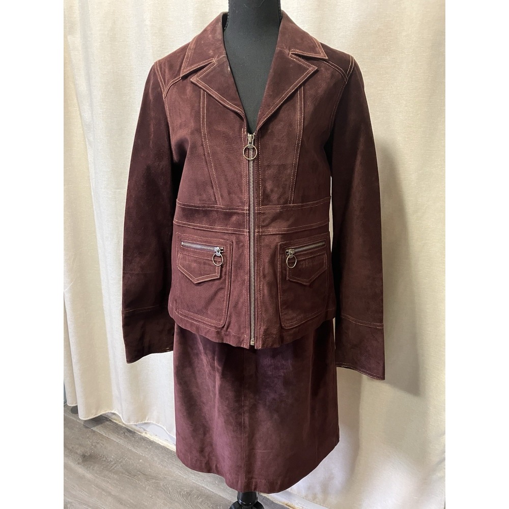 1990's Wilson's Leather Maxima 2 Piece Women's Suit Burgundy Size Large - Picture 1 of 6